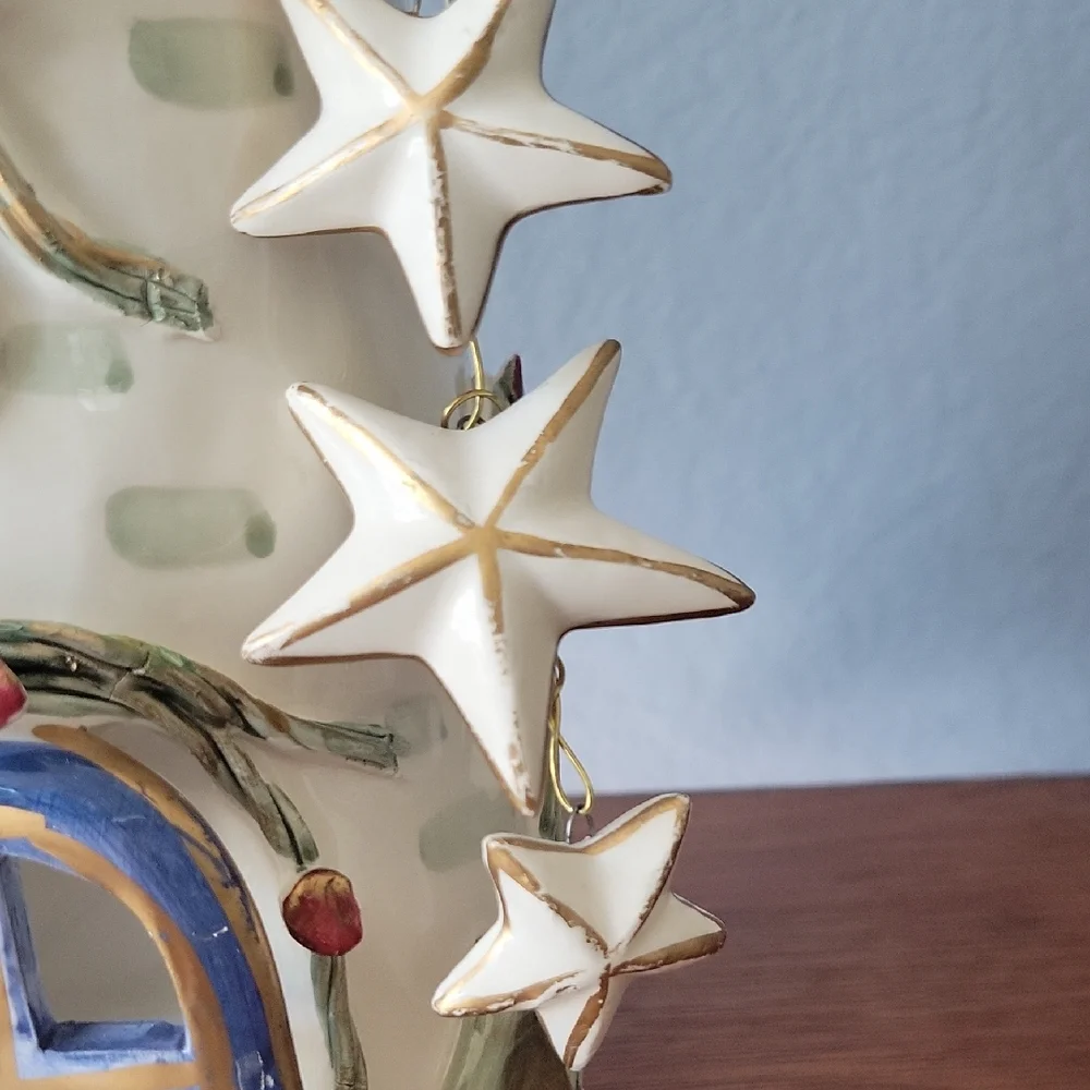 Ceramic Holiday House with Stars and Heart